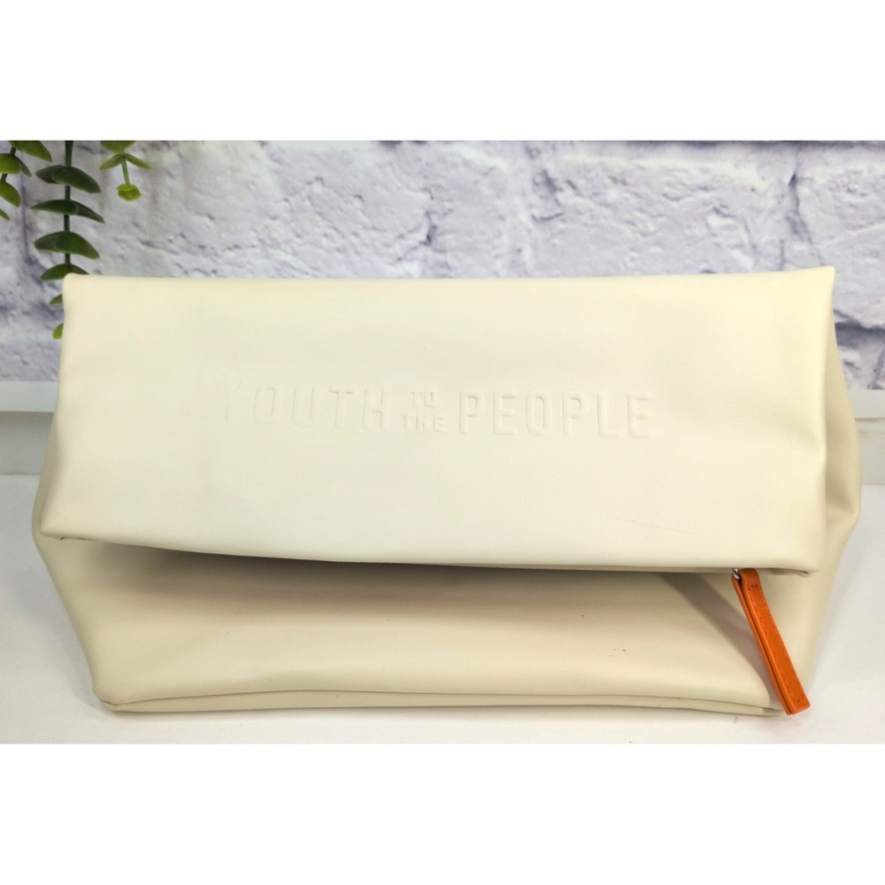 NWOT!😍Youth To The People Makeup‎ Travel Bag Cosmetic Clutch Beige Expandable!
